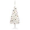 Árbol de Navidad preiluminado con luces y bolas blanco 150 cm