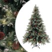 Árbol de Navidad con luces y piñas PVC PE verde y blanco 150 cm