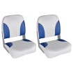 2x Asiento barco respaldo plegable cojín azul blanco 41x36x48cm