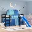 Cama alta para niños con túnel madera pino azul 90x190 cm