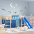 Cama alta para niños con cortinas madera pino azul 90x190