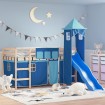 Cama alta para niños con torre madera pino azul 90x190 cm