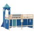 Cama alta para niños con torre madera pino azul 90x190