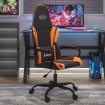 Silla gaming de masaje cuero sintético negro y naranja