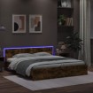 Estructura de cama cabecero y luces LED roble ahumado 200x200cm