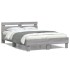 Estructura de cama cabecero y luces LED gris Sonoma 120x200