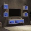 Muebles de TV de pared con LED 7 pzas madera ingeniería blanco