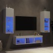 Muebles de TV de pared con LED 5 pzas madera ingeniería blanco