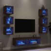 Muebles TV pared con LED 8 pzas madera ingeniería marrón roble