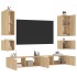 Muebles de TV de pared con luces LED 6 piezas roble