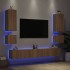 Muebles de TV de pared con luces LED 6 piezas roble