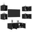 Muebles de TV de pared con LED 6 pzas madera ingeniería negro