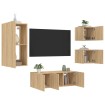 Muebles TV pared con LED 5 pzas madera ingeniería roble Sonoma