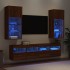 Muebles TV pared con LED 5 pzas madera ingeniería marrón