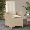 Silla de jardín reclinable con cojines ratán sintético beige