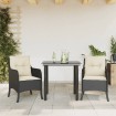 Set comedor de jardín 3 pzas con cojines ratán sintético negro