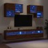 Muebles de TV de pared con luces LED 6 piezas marrón