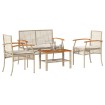 Set muebles de jardín 4 piezas y cojines ratán sintético beige