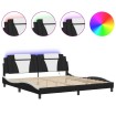 Estructura cama con LED cuero sintético negro blanco 200x200 cm