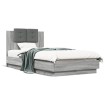 Estructura de cama cabecero luces LED gris Sonoma 75x190 cm