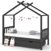 Estructura de cama infantil y cajón madera pino gris 80x160cm