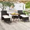 Set comedor jardín 5 pzas ratán sintético y madera acacia negro