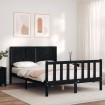 Estructura de cama con cabecero madera maciza negro 140x200 cm