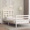 Estructura de cama individual con cabecero madera maciza blanco