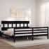 Estructura de cama con cabecero madera maciza negro 200x200