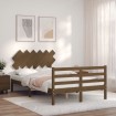 Estructura de cama matrimonio con cabecero madera marrón miel