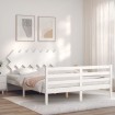 Estructura de cama matrimonio con cabecero madera maciza blanco