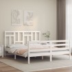 Estructura de cama matrimonio con cabecero madera maciza blanco