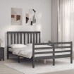 Estructura de cama con cabecero madera maciza gris 140x190 cm