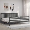 Estructura de cama con cabecero madera maciza gris 200x200 cm