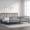 Estructura de cama con cabecero madera maciza gris 200x200 cm