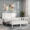 Estructura de cama con cabecero madera maciza blanco 140x190 cm