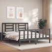 Estructura de cama matrimonio con cabecero madera maciza gris