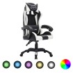 Silla gaming con luces LED RGB cuero sintético blanco y negro