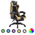 Silla gaming con luces LED RGB cuero sintético dorado y