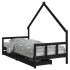 Estructura cama infantil y cajones madera pino negro 90x190