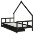 Estructura cama infantil y cajones madera pino negro 90x190