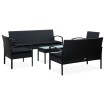 Set muebles de jardín 5 piezas y cojines ratán sintético negro