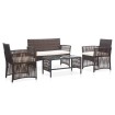 Set muebles de jardín 4 piezas y cojines ratán sintético marrón