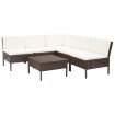 Set muebles de jardín 6 piezas y cojines ratán sintético marrón