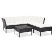 Set muebles de jardín 6 piezas y cojines ratán sintético negro