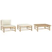 Set de muebles de jardín 3 piezas bambú y cojines blanco crema