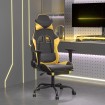 Silla gaming masaje y reposapiés cuero sintético negro dorado