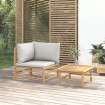 Set de muebles de jardín 2 piezas bambú y cojines gris claro