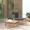 Set de muebles de jardín 3 piezas bambú con cojines gris oscuro