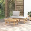 Set de muebles de jardín 3 piezas bambú y cojines gris claro